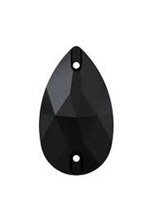 Bling! 3230 Crystal Pear Shape Faceted Sew On, Jet 18x10.5mm